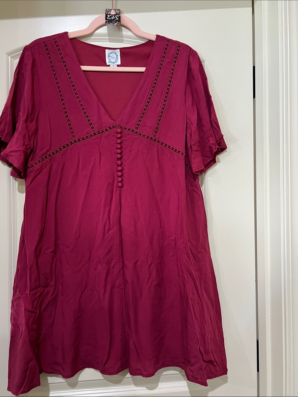 Raspberry colored Blue Rain  V-Neck Mini Dress H243